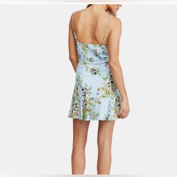 Free People Happy Heart Ruched Blue Floral Dress Large - Picture 6 of 12